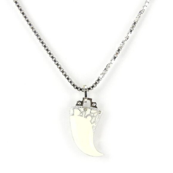 Christian Dior Necklace Metal Silver Hardware Fang Motif Plated Accessory